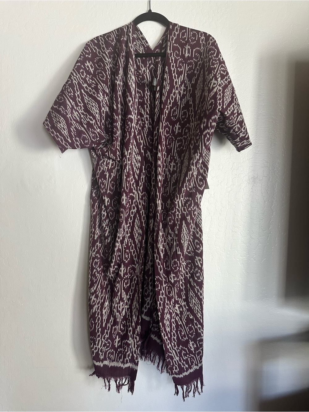 Maroon & Ivory Ikat Open Duster Kimono